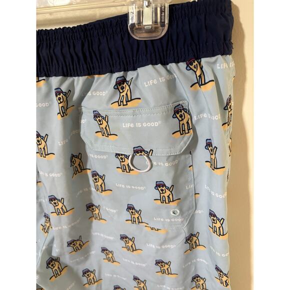 Life Is Good Mens L Board Shorts All Over Dog Pattern Back Pocket Light Blue - Picture 5 of 8